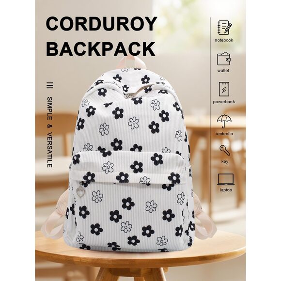 2565 Backpack Daypack Rucksack Corduroy Large Floral Everyday Cute Travel main image 7